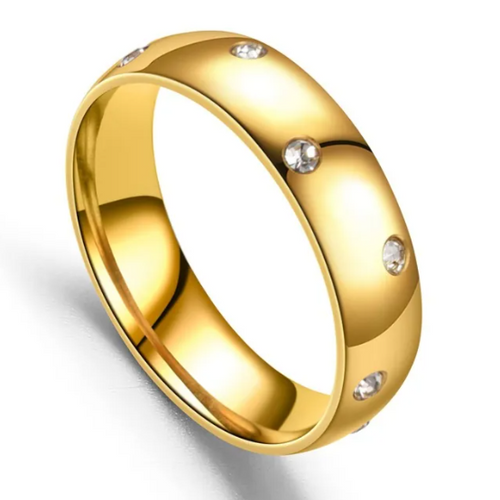 Gold Stainless Steel Stone Wedding Wide Band Ring 5mm
