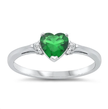 Sterling Silver Emerald CZ Love Heart Promise Ring