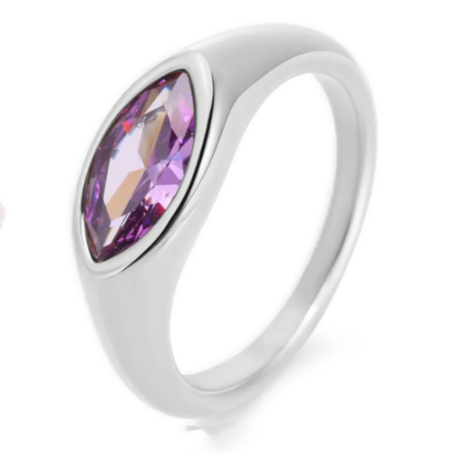 Purple Amethyst Marquise CZ Dress Ring Silver Stainless Steel