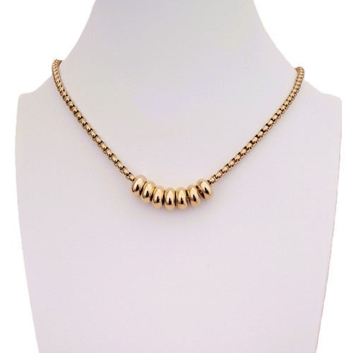 Seven Bead Circle Rings Necklace Chain - Gold on 316 Steel