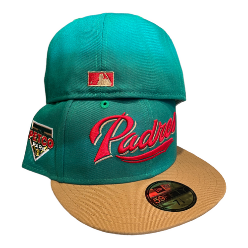 New Era San Diego Padres 59FIFTY Fitted Hat Cap Botanical Green / Wheat