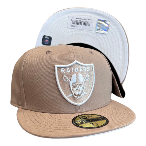 New Era Las Vegas Oakland Raiders 59FIFTY Fitted Hat Cap Camel White