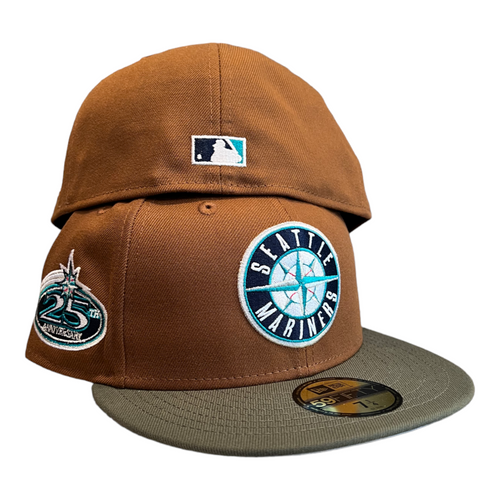New Era Seattle Mariners Khaki Pack 59FIFTY Fitted Hat 25th Year Patch