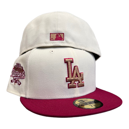 New Era Los Angeles Dodgers 59FIFTY Hat Cap White 100th Year Side Patch