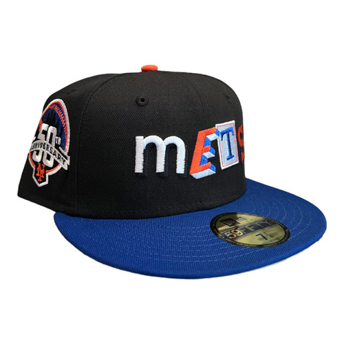 New Era New York Mets 59FIFTY Fitted Hat Cap Black 50th Year Side Patch New Era New York Mets 59FIFTY Fitted Hat Cap Black 50th Year Side Patch