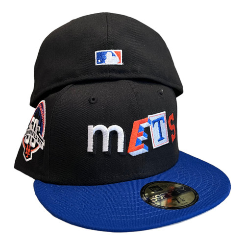 New Era New York Mets 59FIFTY Fitted Hat Cap Black 50th Year Side Patch New Era New York Mets 59FIFTY Fitted Hat Cap Black 50th Year Side Patch