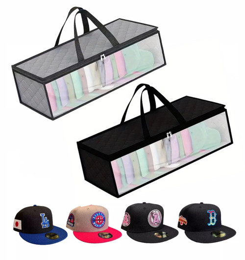 Hat Storage Dust Bag Baseball Hat Cap Organizer Clear Rack Zipper - Gray or Black