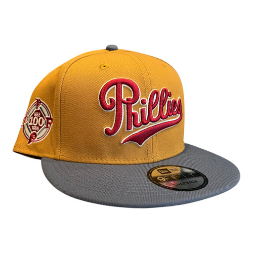 New Era Philadelphia Phillies 9FIFTY Snapback Hat Panama Tan 100 Year Side Patch New Era Philadelphia Phillies 9FIFTY Snapback Hat Panama Tan 100 Year Side Patch