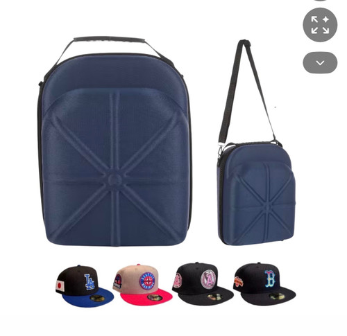 Hat Cap Carrying Carrier Case Handle Fits 6-8 Hats - Navy