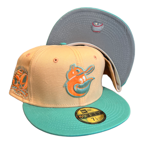 New Era Baltimore Orioles 59FIFTY Fitted Hat Mint Peach 50 Year Side Patch