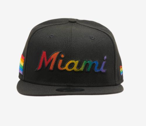 Miami Heat Miami Marlins Pride 9FIFTY Snapback Hat Cap LGBTQ Flag Black