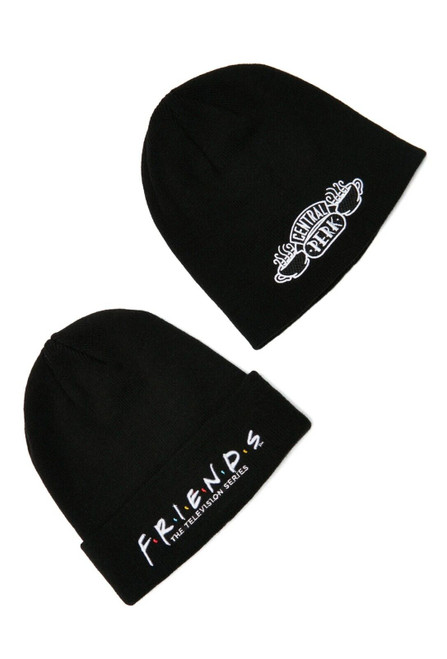 Friends TV Show Central Perk Knit Beanie Hat Cap Black Ross Rachel Monica 2 Pack