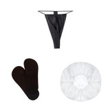 Disposable Pack - 50 x Hair Nets, 50 x Black Foam Feet (No Logo) and 50 x Black Thongs