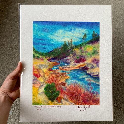 Limited edition print of pastel drawing Lake Tahoe River Stream