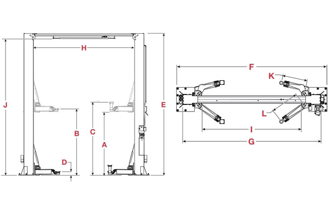 BendPak 12APX Series Specifications Diagram