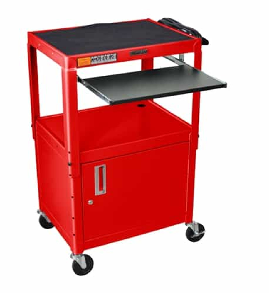 Luxor AVJ42KBC-RD Adjustable Height Red Metal A/V Cart