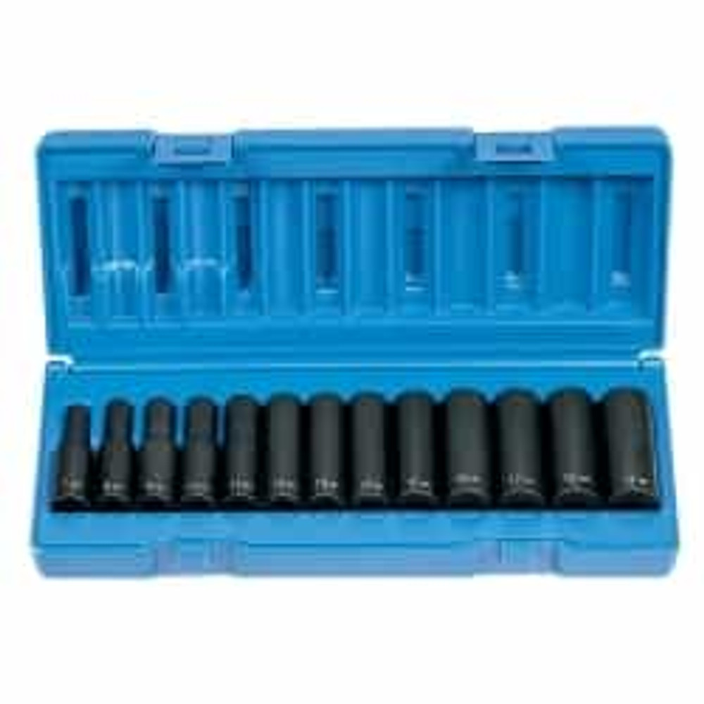 13pc 3/8"D 12pt Deep Metric Impact Socket Set