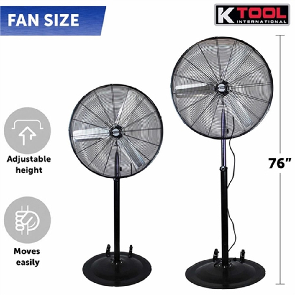 K Tool 77730 Adjustable 30" Pedestal Industrial  Fan w/Wheels