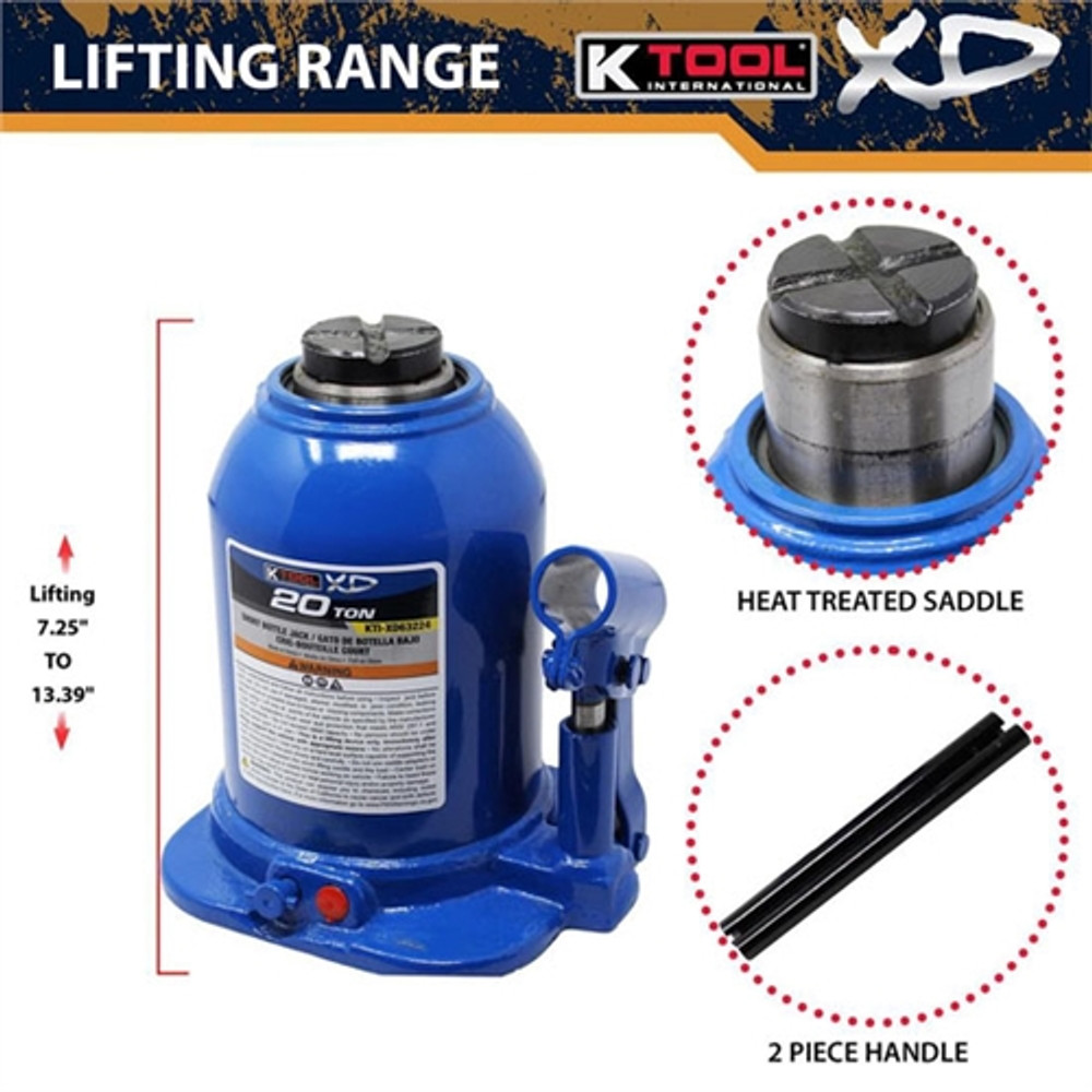 K Tool XD63224 20 Ton Short XD Bottle Jack - Welded
