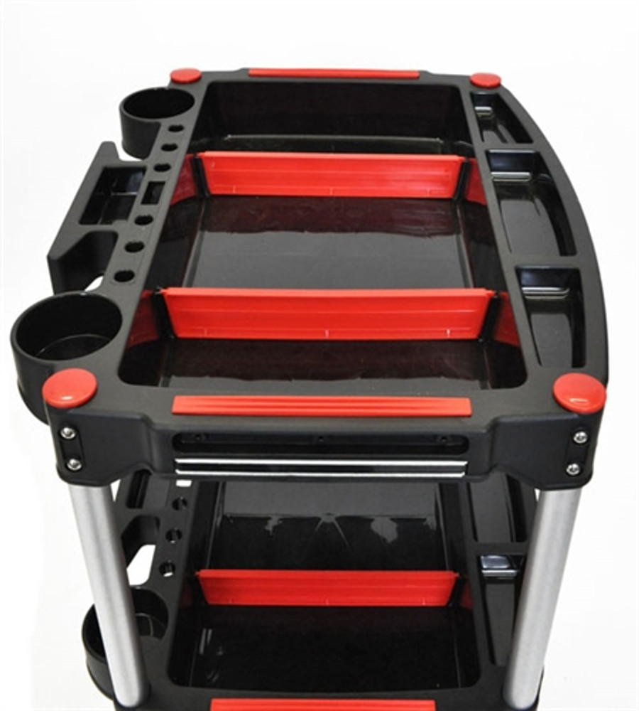 Luxor MC-3 Black/Red 3 Shelf Mechanics Cart w/Aluminum Legs