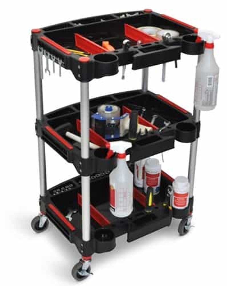 Luxor MC-3 Black/Red 3 Shelf Mechanics Cart w/Aluminum Legs