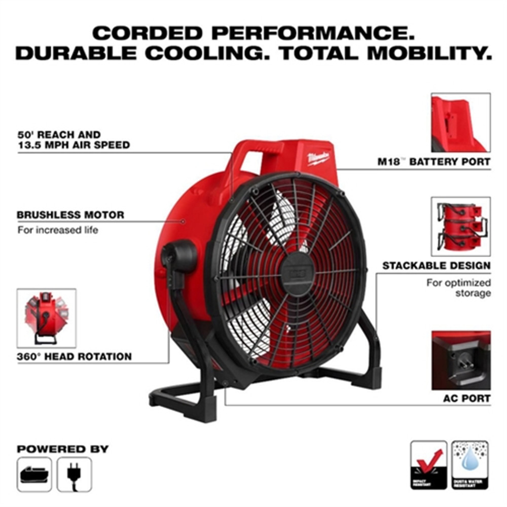 Milwaukee 0821-20 M18™ Brushless 18" Fan