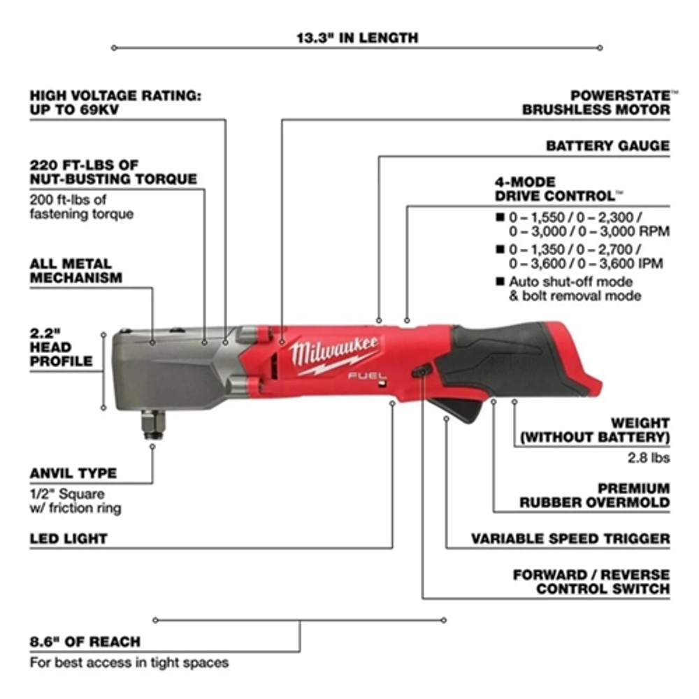 Milwaukee 2565-20 M12 FUEL 1/2" Right Angle Impact - Wrench Bare Tool