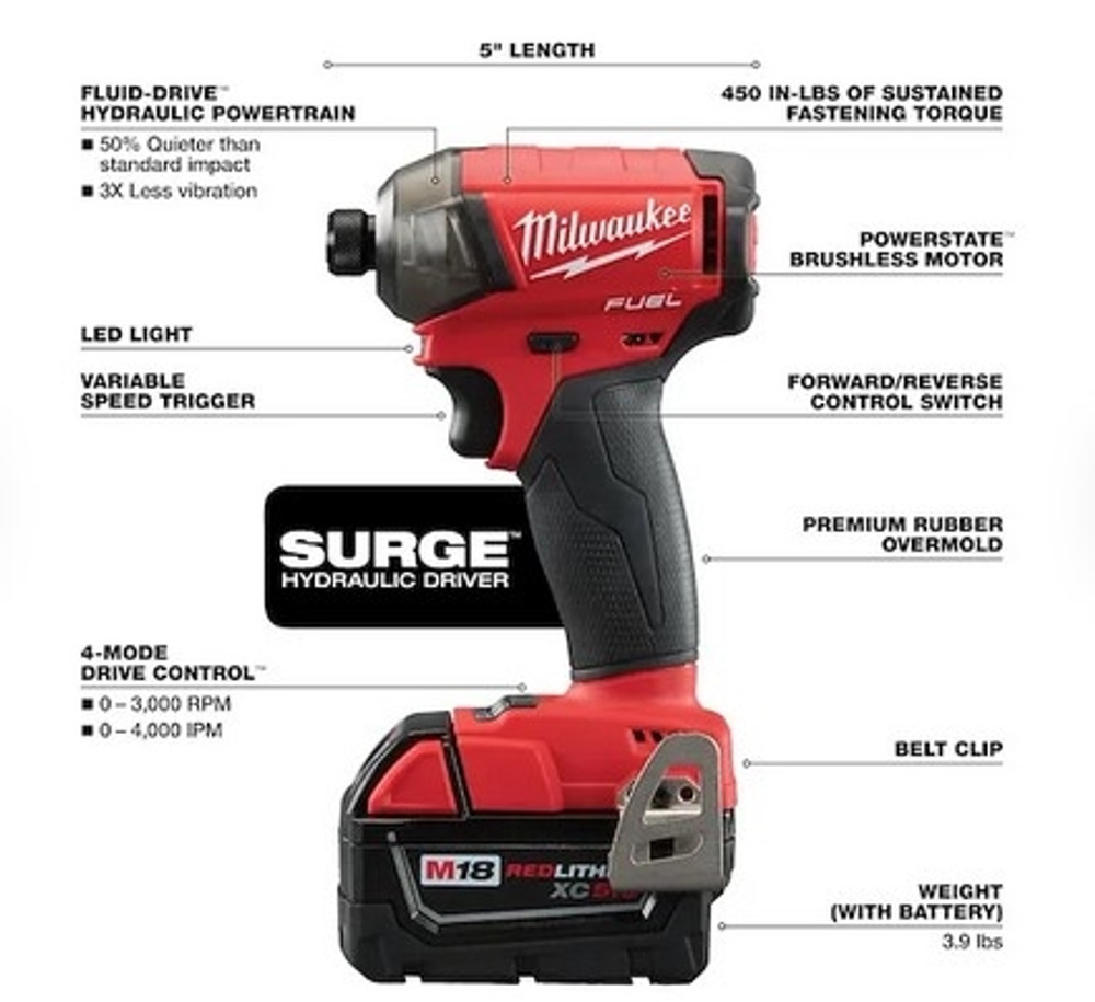 Milwaukee 2760-20 M18 FUEL™ SURGE™ 1/4" Hex Hydraulic Driver Tool - Bare Tool