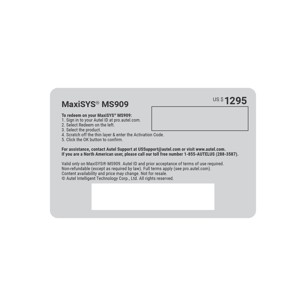 Autel MS909 Total Care Program Card