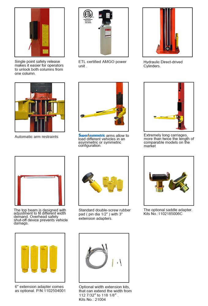 AMGO® Hydraulics OHX-10 Super-Asymmetric® 2 Post Lift 10,000 lbs