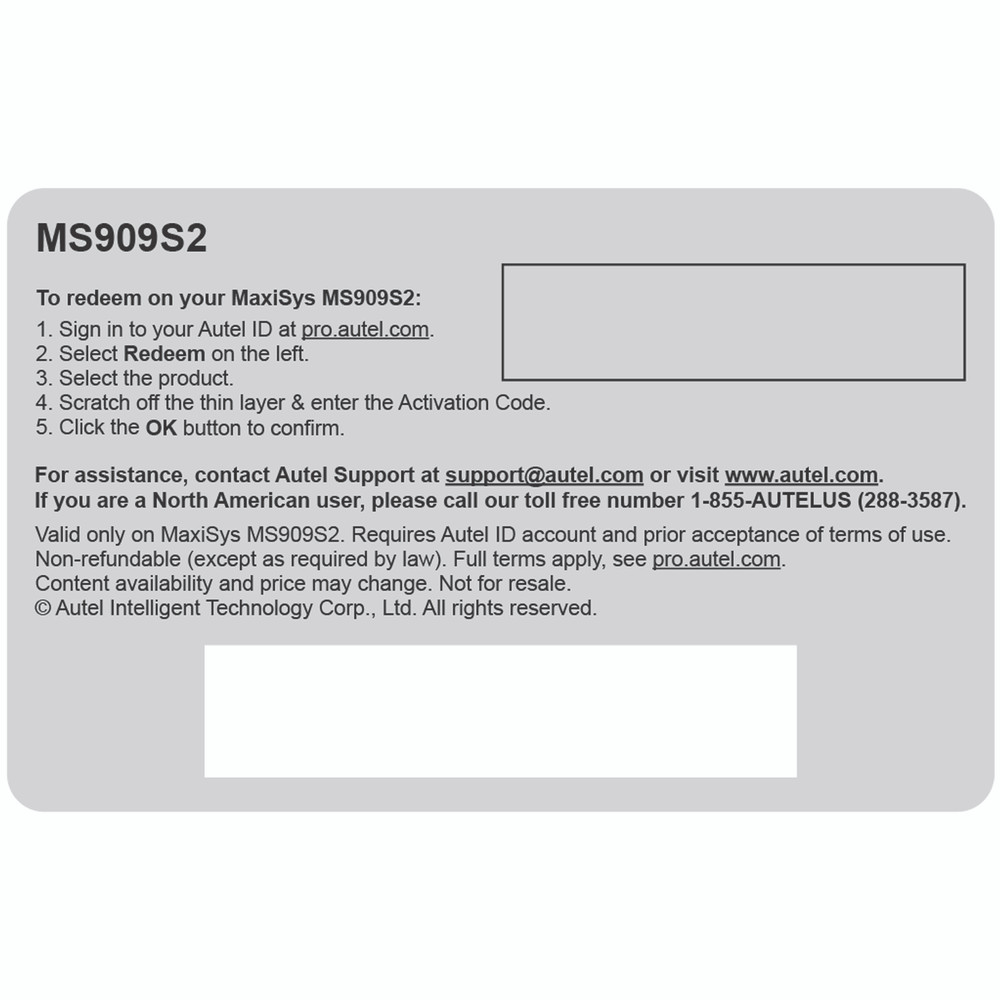 Autel MS909S21YRUP Total Care Program Card