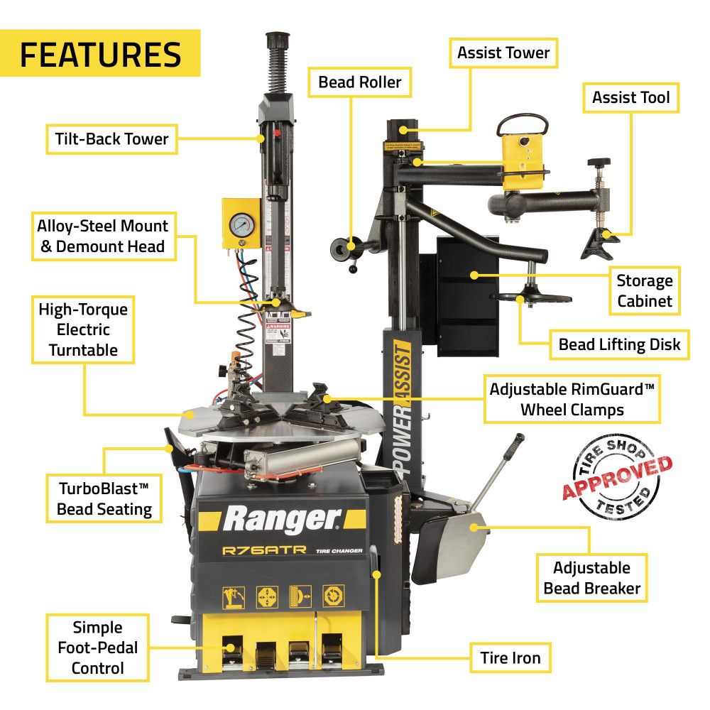 Ranger R76ATR NextGen™ Tilt-Back Tire Changer w/Assist Tower & DST30PX Wheel Balancer Combo
