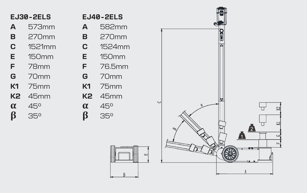 Scorpion GreenLine EJ30-2ELS 30T/15T 2-Stage Electric Hydraulic Floor Service Jack