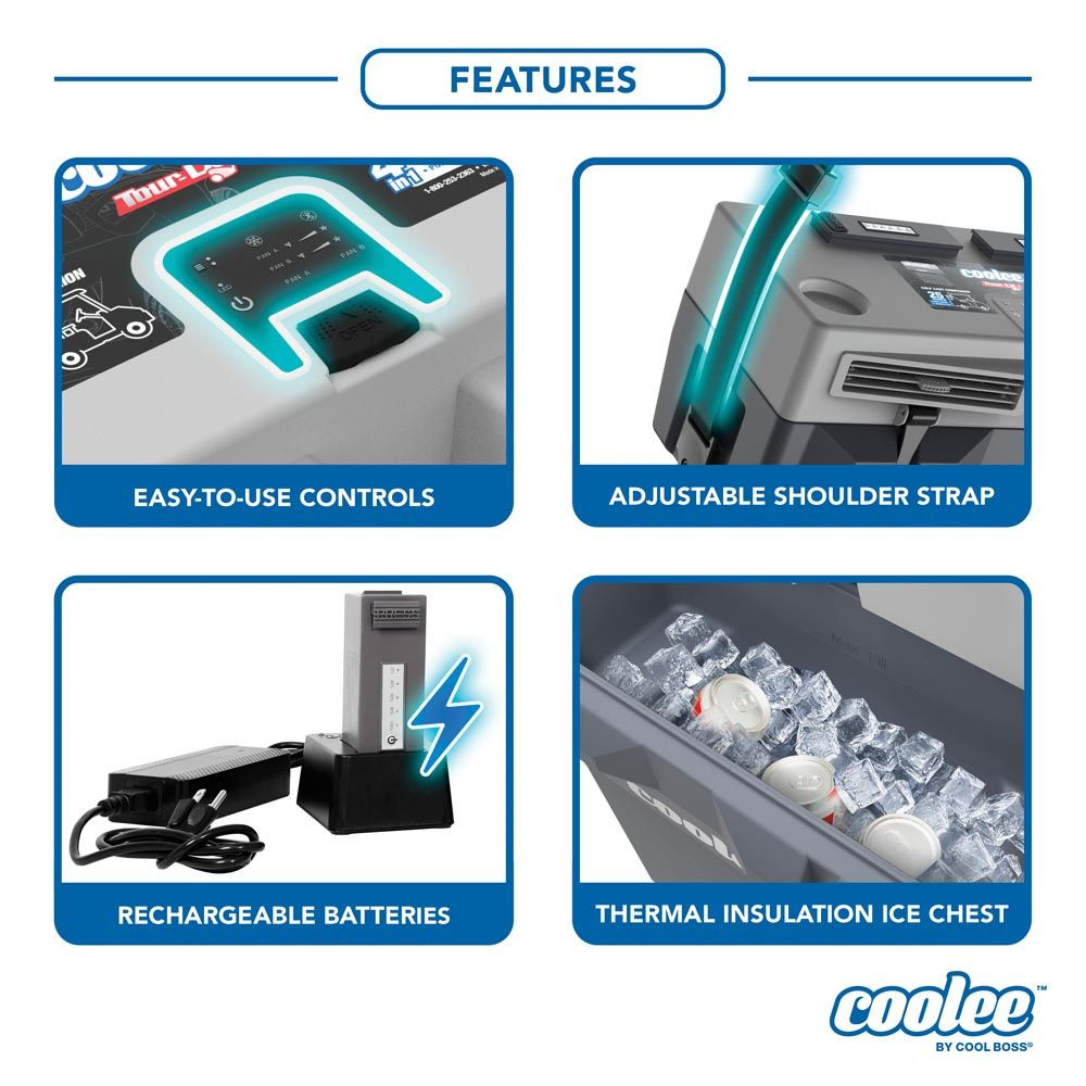 Cool Boss™ Coolee Tour-LX Portable Air Cooler, Ice Chest, Bluetooth Audio & Power Bank