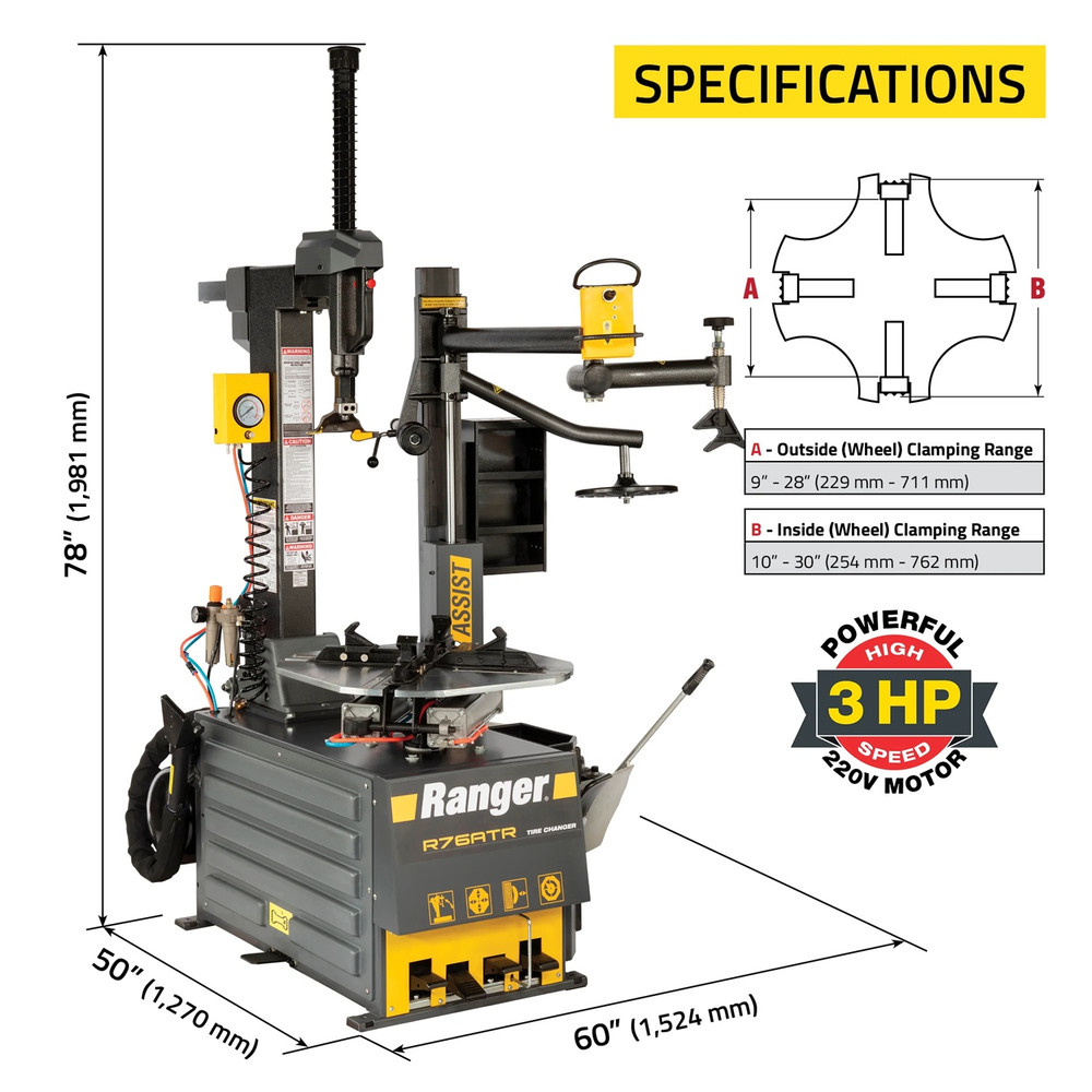 Ranger R76ATR NextGen™ Tilt-Back Tire Changer w/Assist Tower & LS45DS Sonar 3D Wheel Balancer Combo