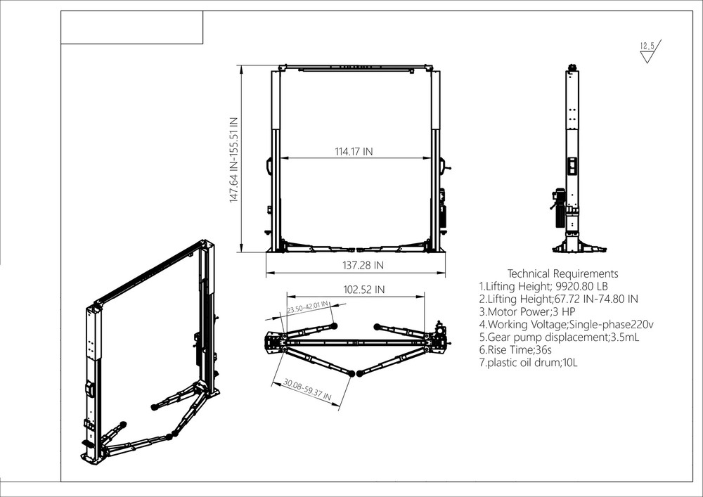 Katool KT-ZL110M Asymmetric/Symmetric 2-Post Car Lift 10,000 lbs.