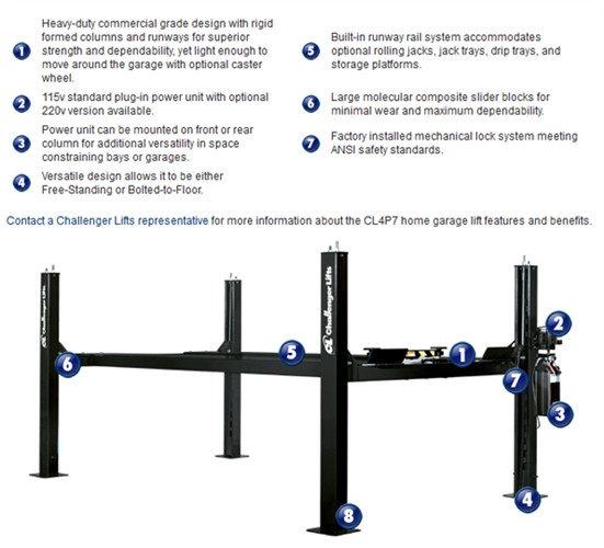 Challenger CL4P7 4 Post Storage/Service Lift 7,000 ALI
