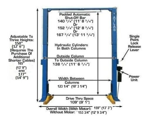 Atlas PV-12PX Ex-Wide/Ex-Tall Symmetric 2 Post Lift 12,000 lbs