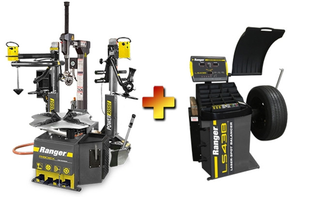 Ranger R80EX Tilt Back Dual-Tower Assist Tire Changer & LS43B 3D Quick-Touch™ Laser-Spot™ Wheel Balancer Combo