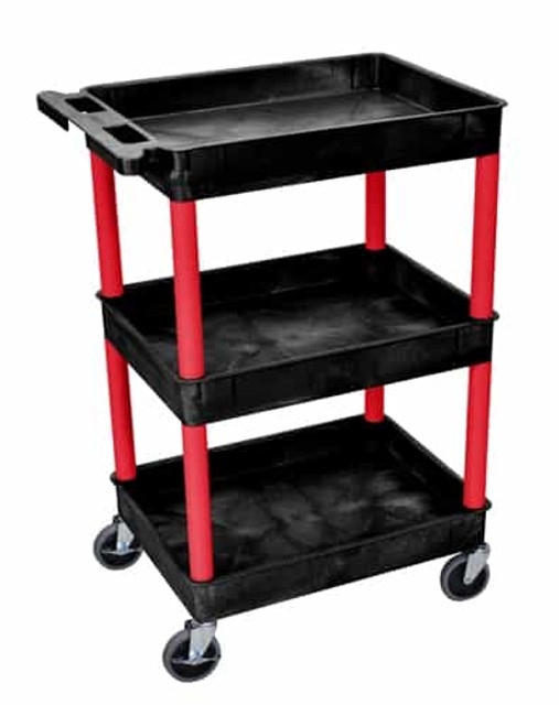 Luxor BKSTC111RD Black 3 Shelves Utility Cart w/Red Legs Luxor BKSTC111RD Black 3 Shelves Utility Cart w/Red Legs
