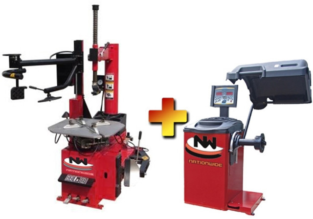 Nationwide NW-950-WPA Tire Changer w/Helping Arm & WB-CB66-VE LED Wheel Balancer Combo