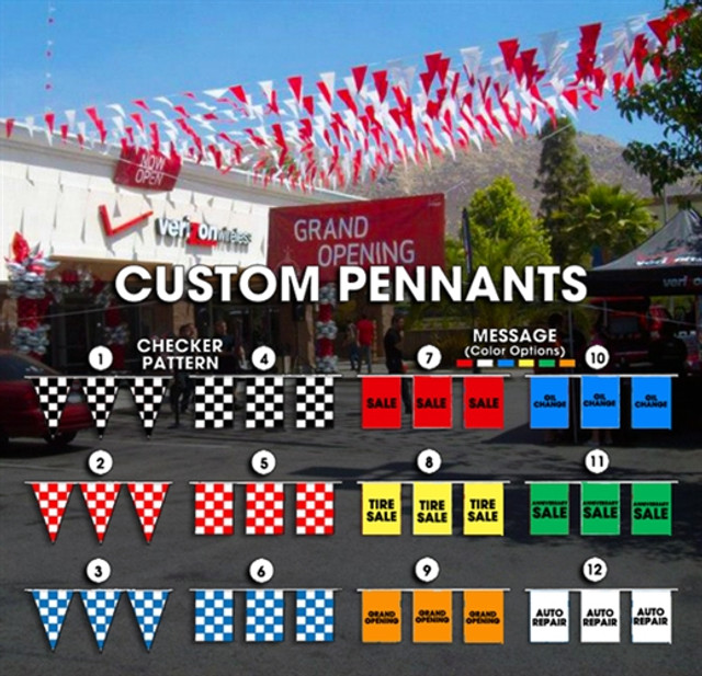 12 Custom Design Pennant Streamer Flags 100ft Strands 12 Custom Design Pennant Streamer Flags 100ft Strands