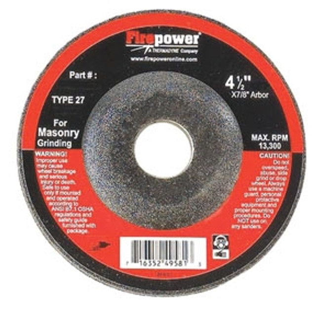 Firepower 1423-3186 Type 27 Depressed Center Grinding Wheel w/o Hub