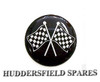 Cross chequer flag blown vinyl badge, 42mm