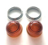 Early Amber Glass Front Indicator Lenses With Stainless Steel Bezels Pair 
