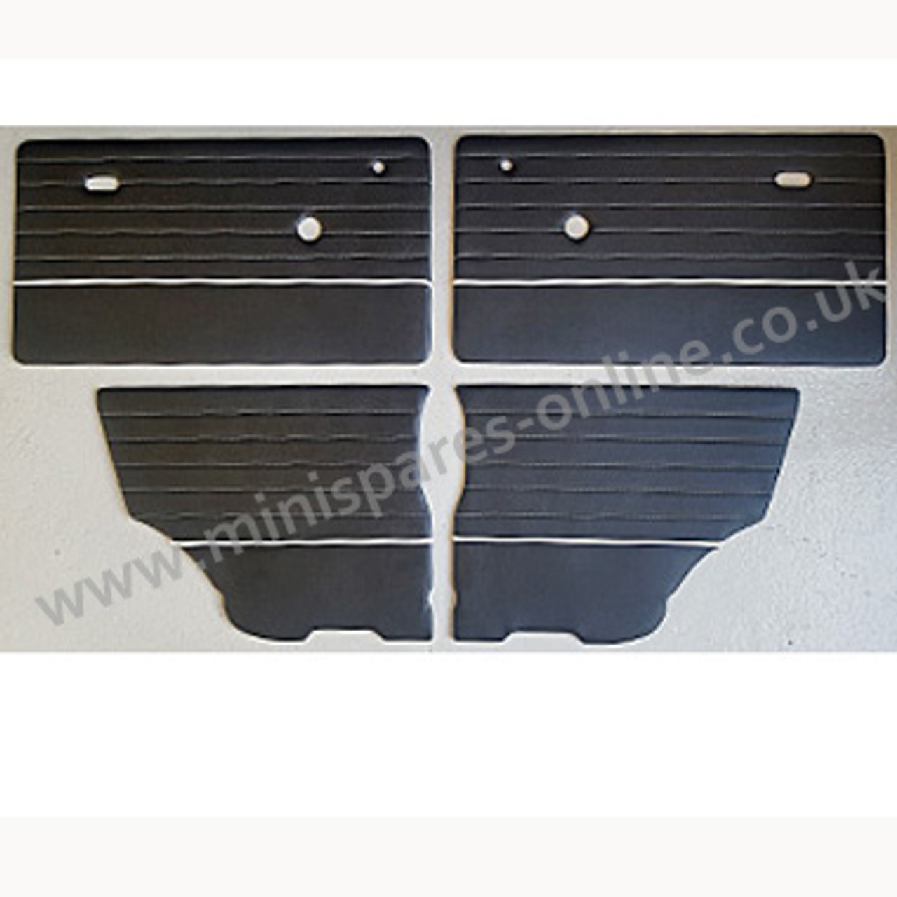 Quality Black stitched and piped white vinyl door cards for classic Mini
