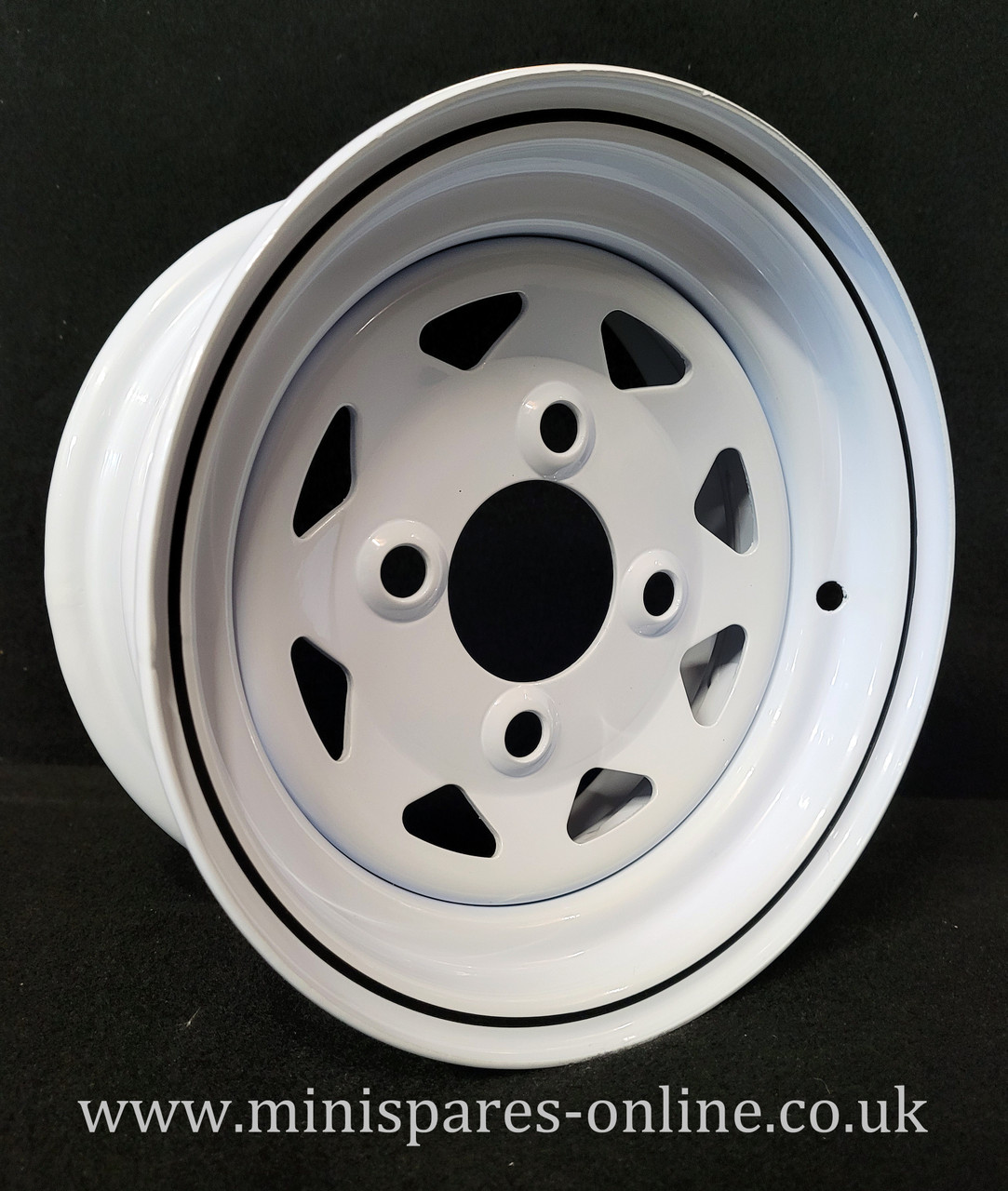 4.5x10 White Weller Style Steel Mini Rim or Package, for trailers, classic Mini etc