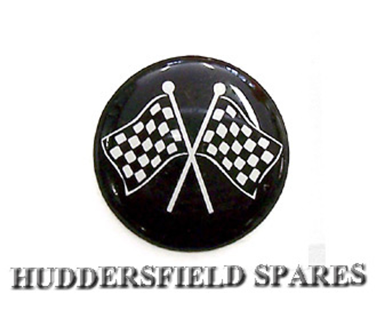 Cross chequer flag blown vinyl badge, 42mm