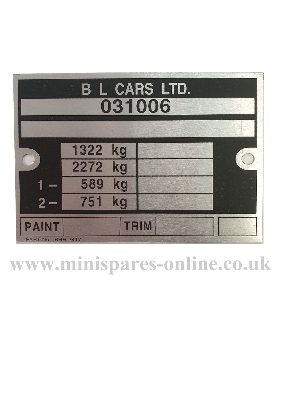 B L Cars chassis/engine plate LMG1038