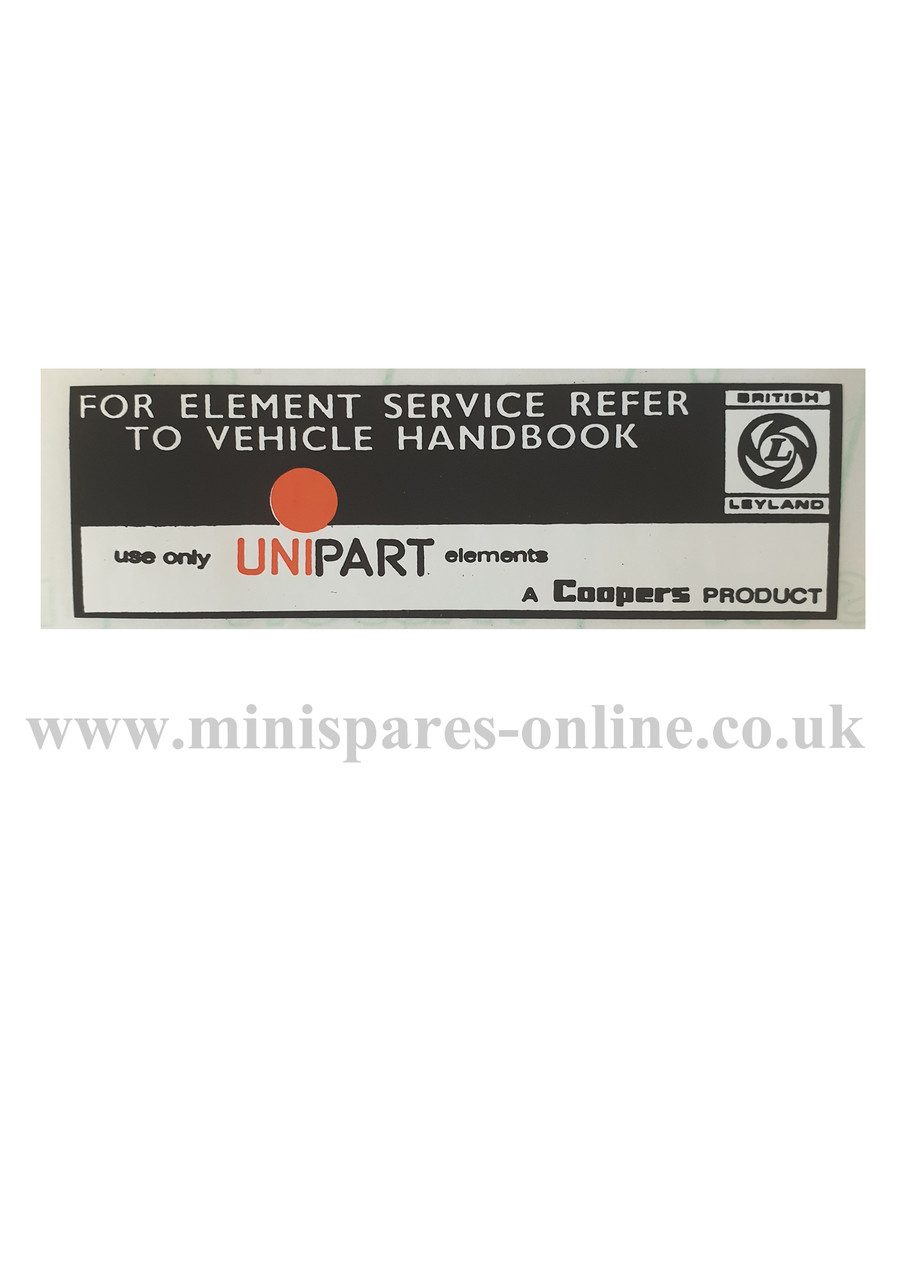 Unipart air filter chassis/engine sticker for classic Mini LMG1015